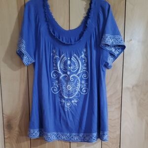 Blue Embroidered Women's Top
